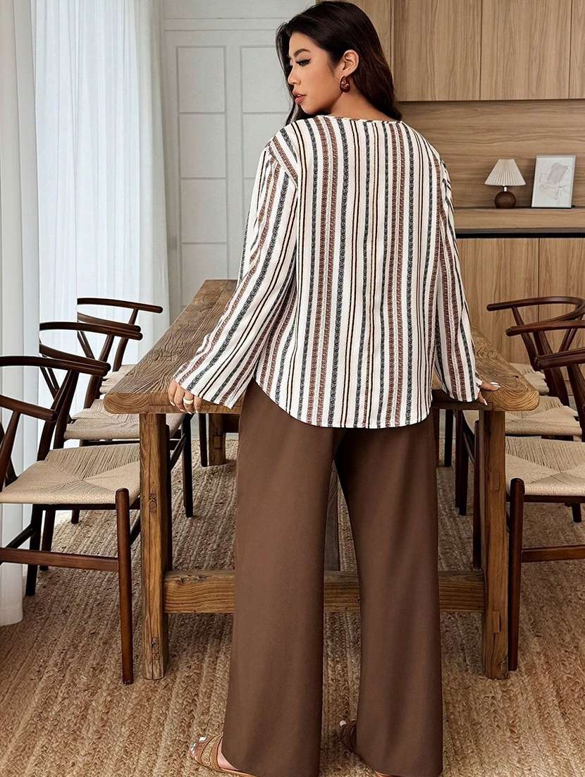 women printed v neck shirt and trouser co-ord set - 22558224 -  Standard Image - 3