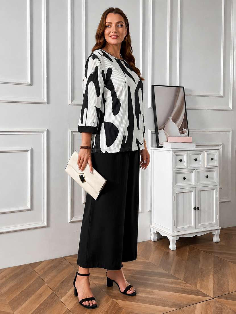 women printed three quarter sleeve top & trouser co-ord set - 22558226 -  Standard Image - 5