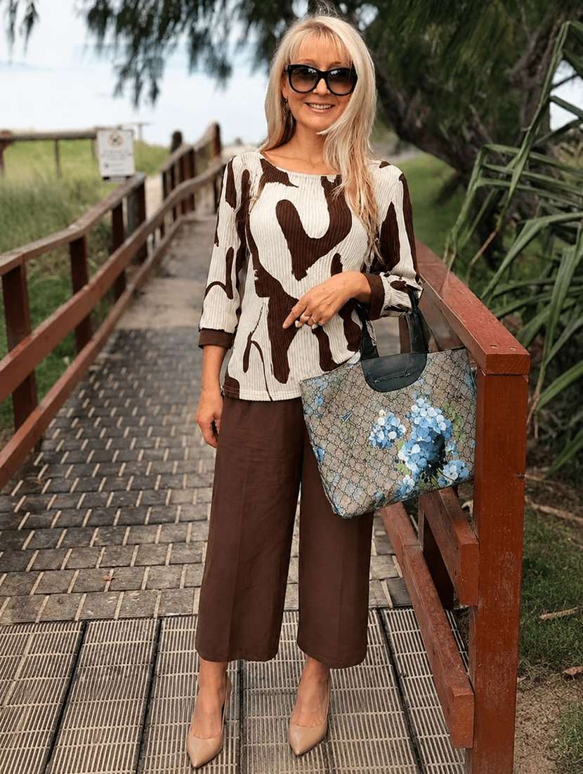 women printed three quarter sleeve top & trouser co-ord set - 22558227 -  Standard Image - 5