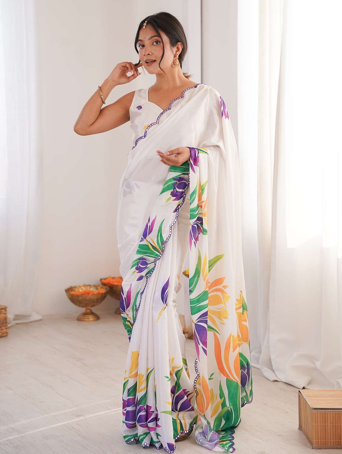 women printed casual wear saree with blouse - 22558239 -  Standard Image - 5