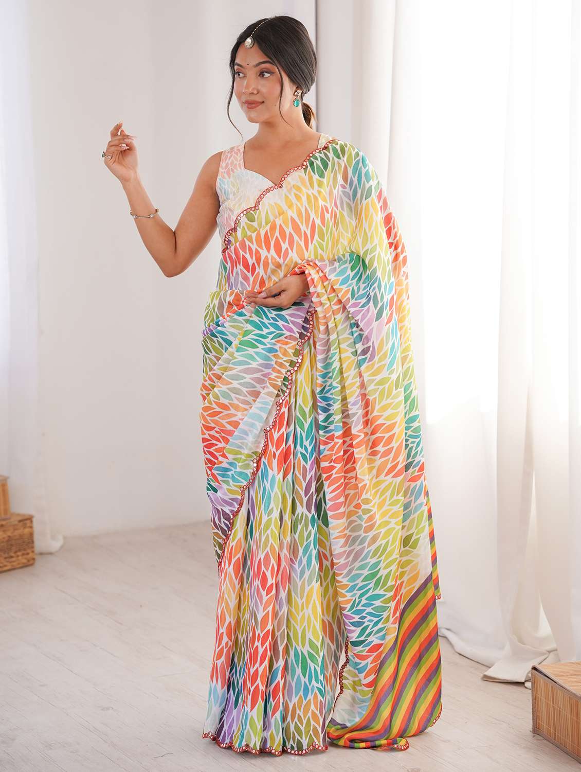 women printed casual wear saree with blouse