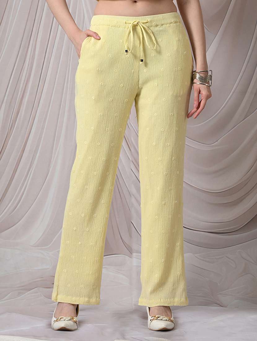 women embroidered mid rise straight trouser