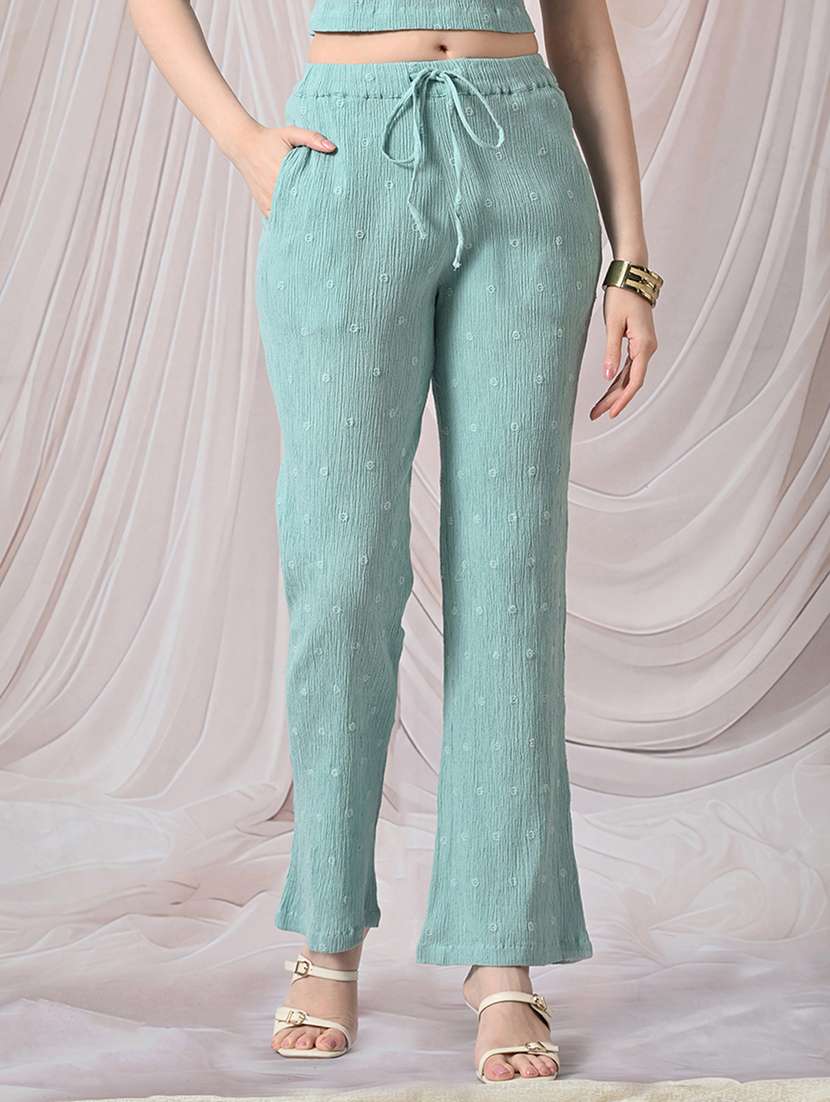women embroidered mid rise straight trouser
