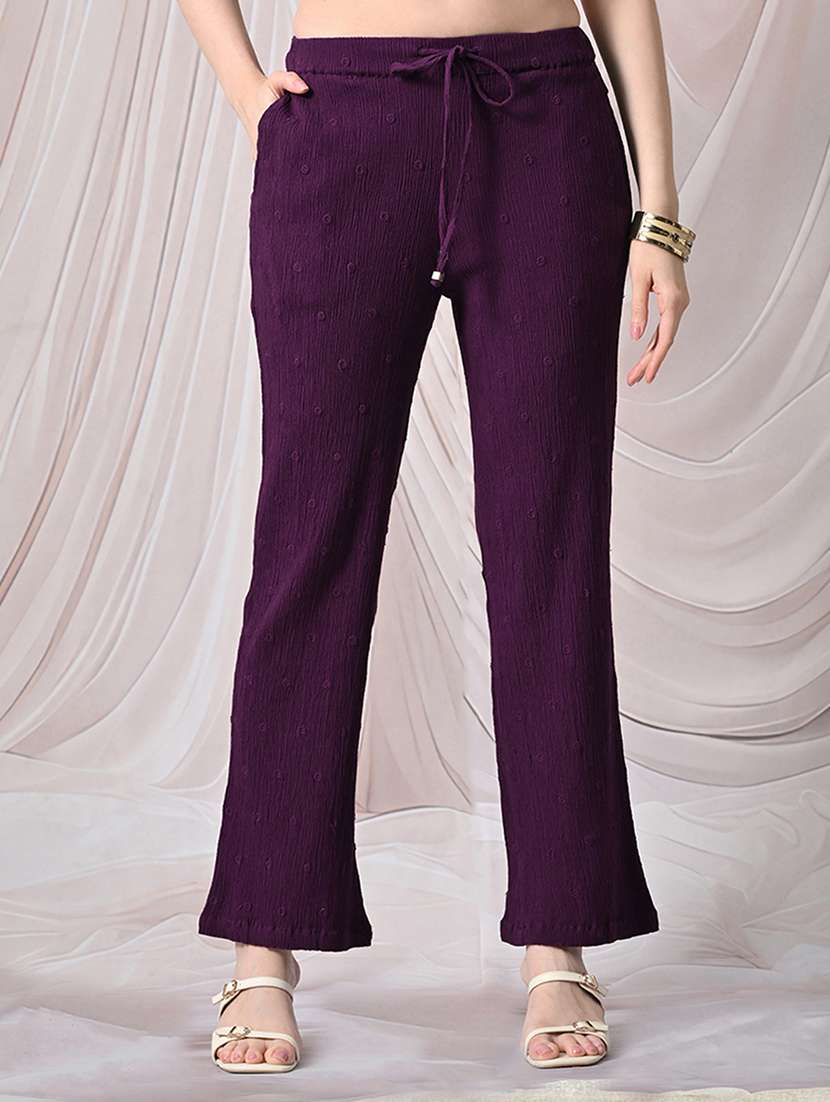 women embroidered mid rise straight trouser