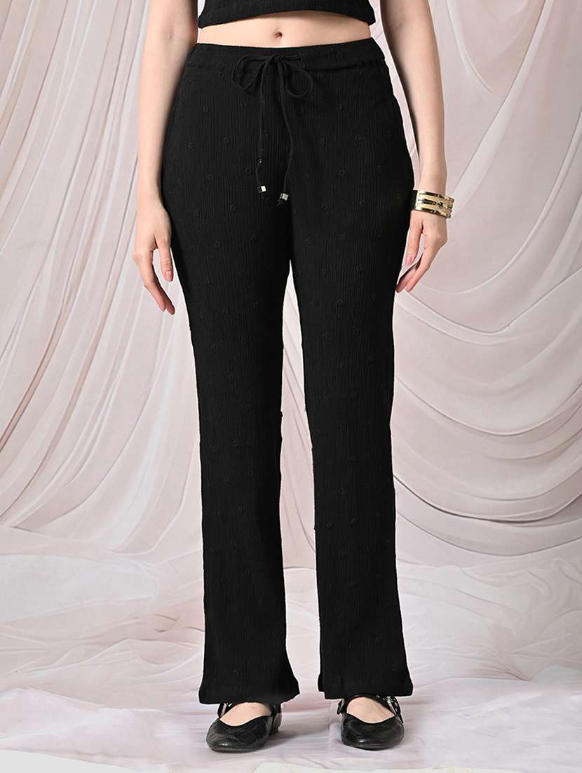women embroidered mid rise straight trouser