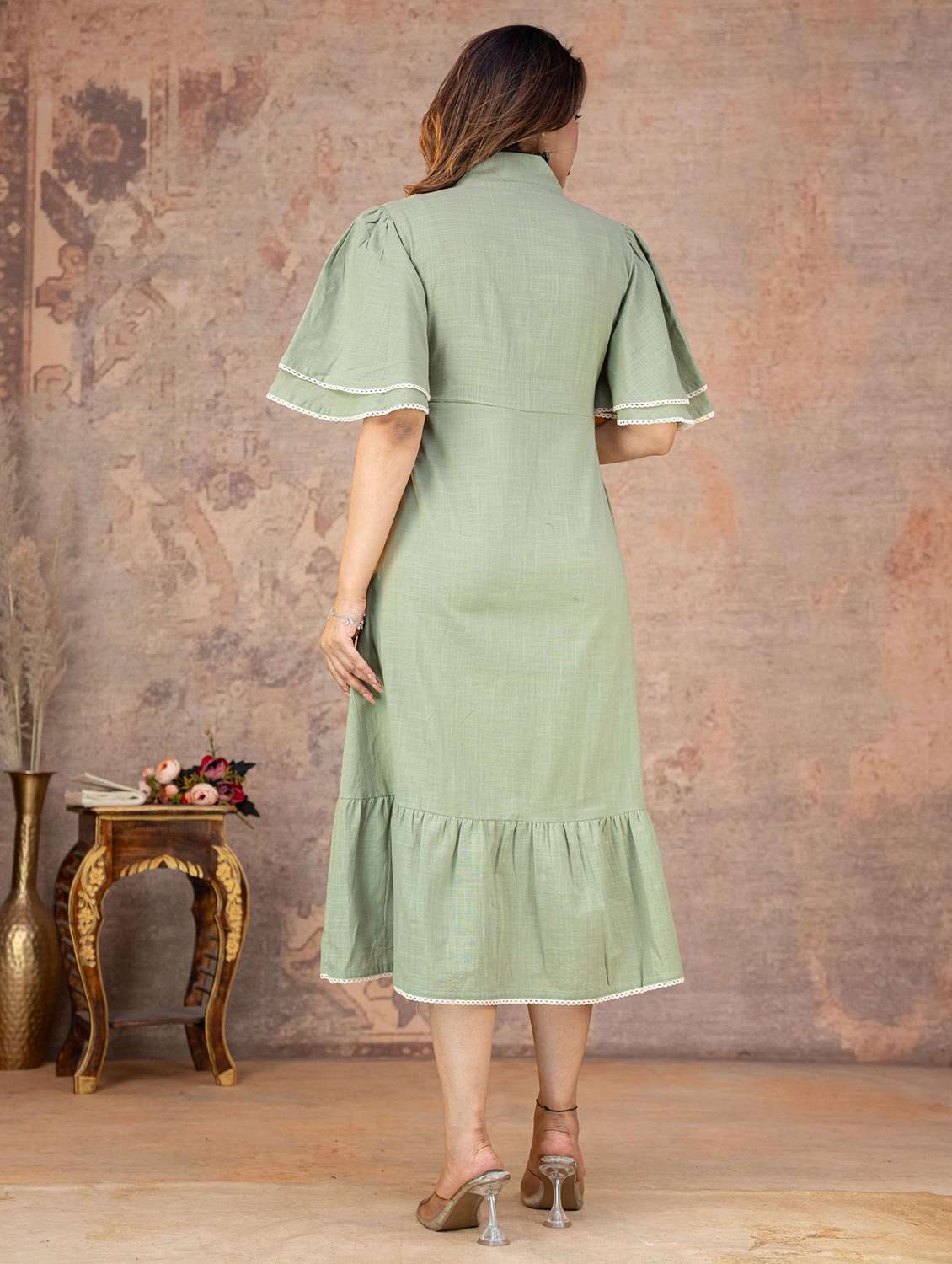women embroidered flared sleeves tiered dress - 22558305 -  Standard Image - 3