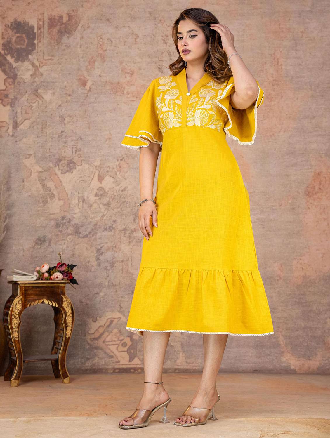 women embroidered flared sleeves tiered dress - 22558307 -  Standard Image - 3
