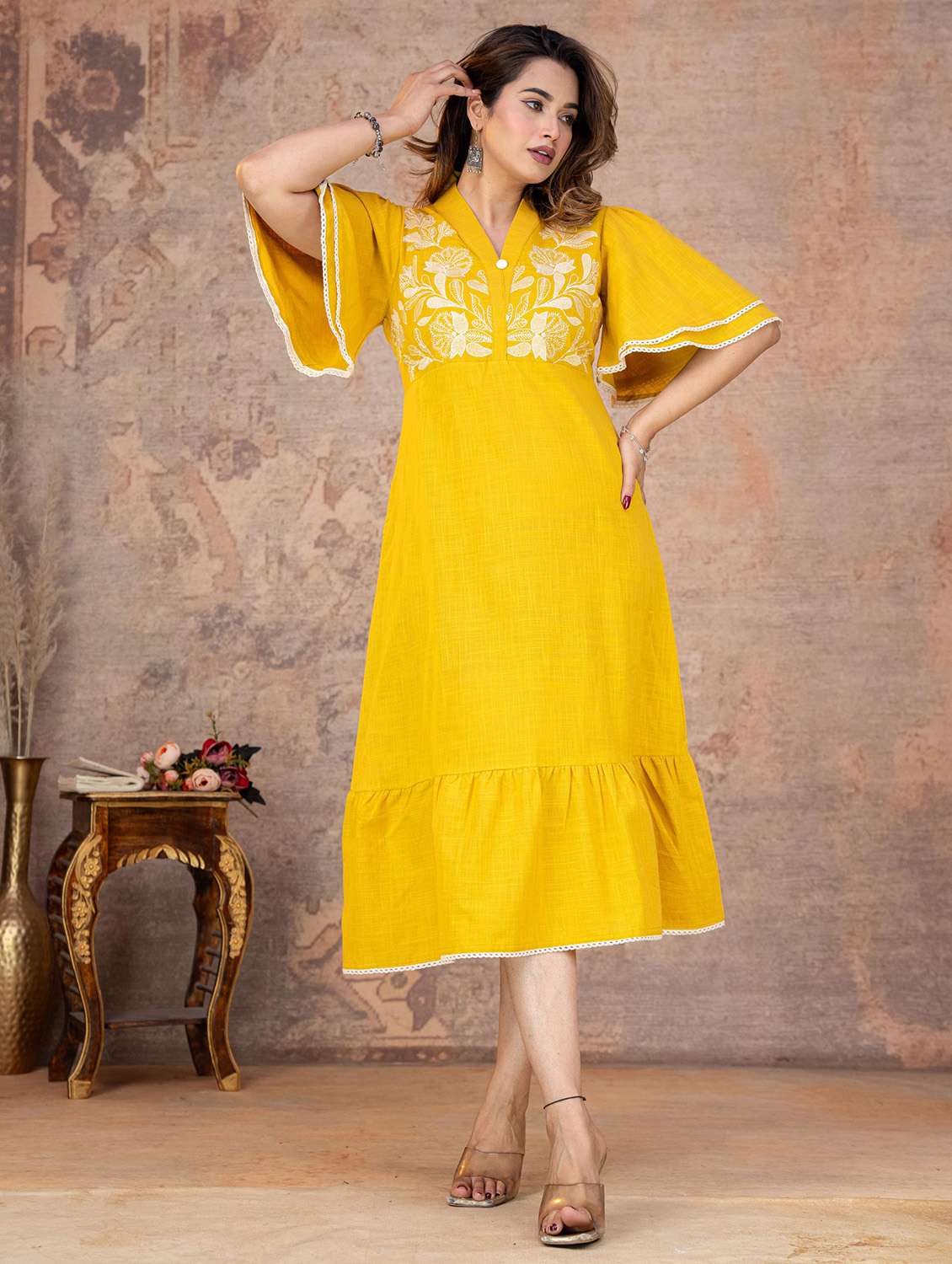 women embroidered flared sleeves tiered dress - 22558307 -  Standard Image - 5
