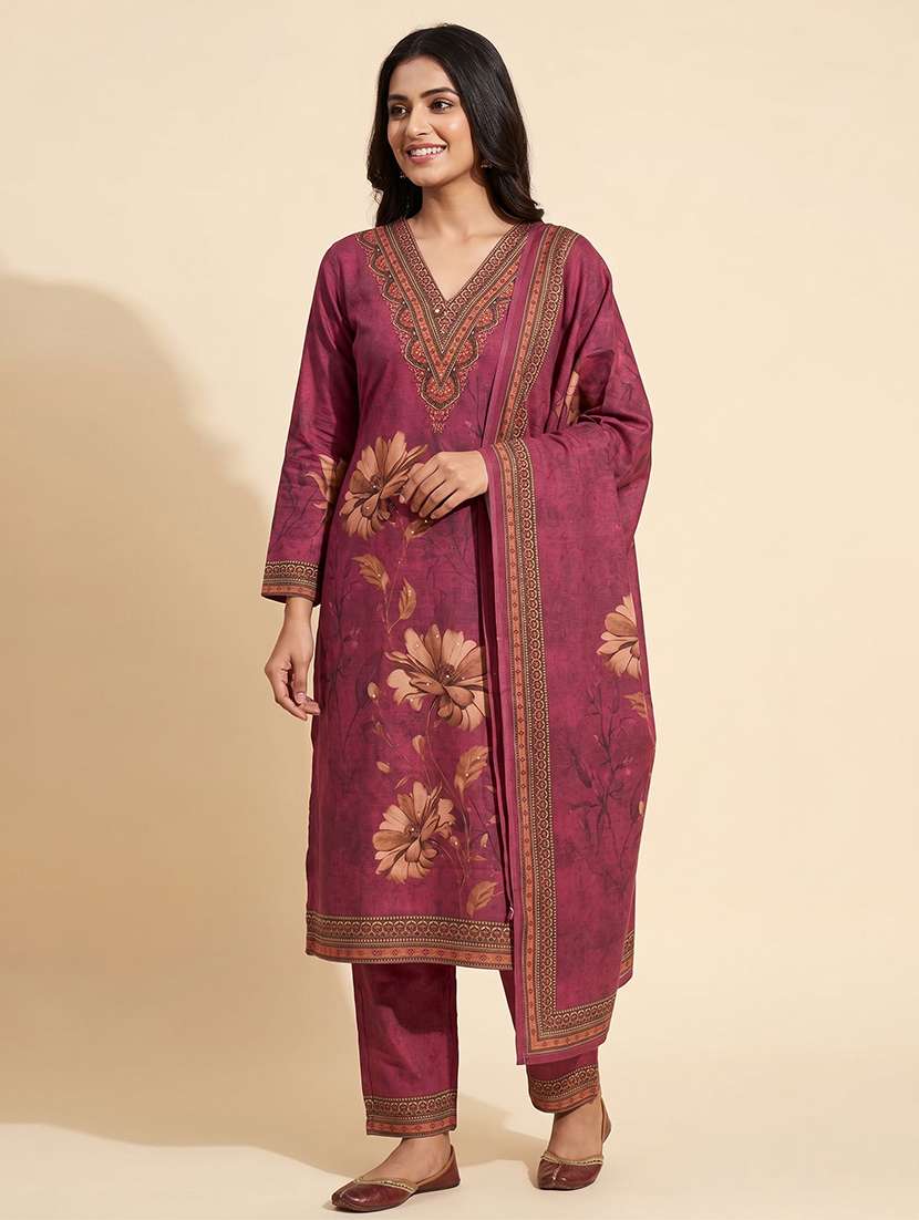 women floral long sleeve kurta pant with dupatta set