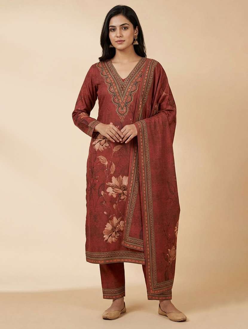 women floral long sleeve kurta pant with dupatta set