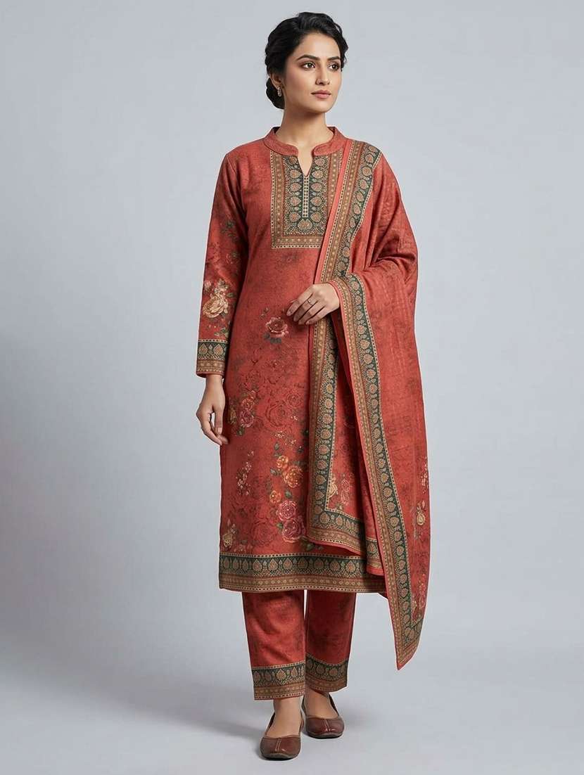 women floral long sleeve kurta pant with dupatta set