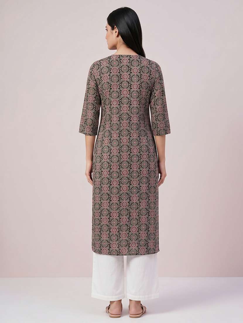 women printed three quarter sleeve straight kurta - 22558361 -  Standard Image - 3