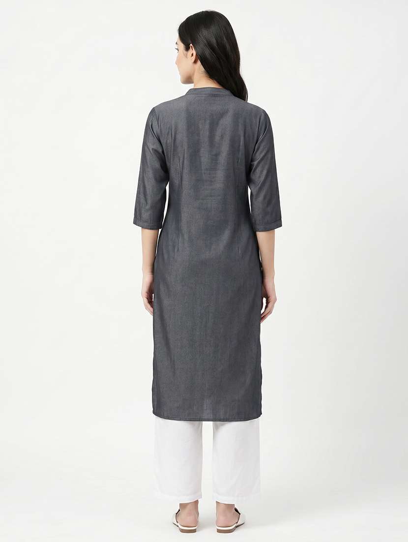 women embroidered three quarter sleeve straight kurta - 22558364 -  Standard Image - 3