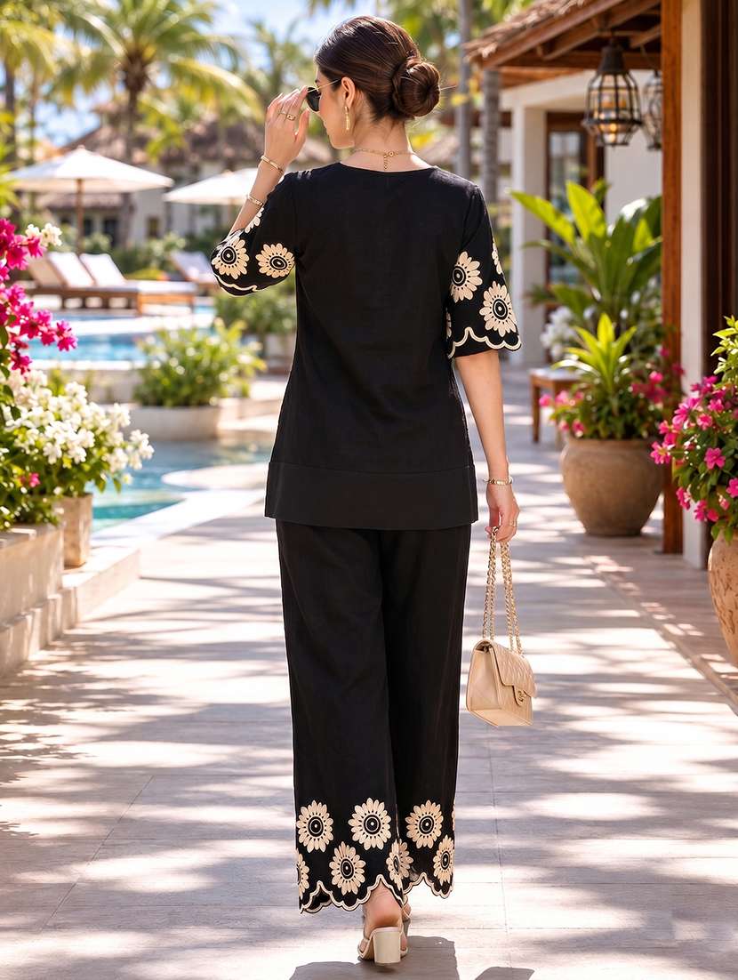 women embroidered short sleeve ethnic co-ord set - 22558461 -  Standard Image - 3