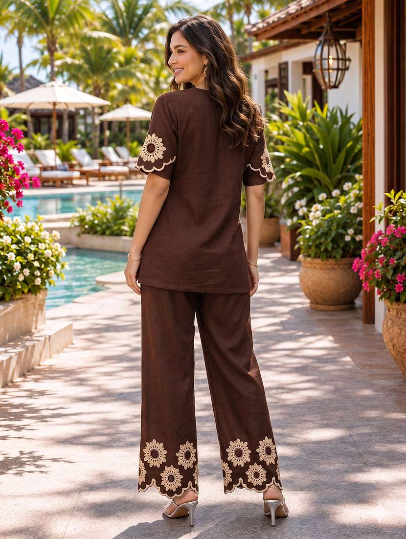 women embroidered short sleeve ethnic co-ord set - 22558462 -  Standard Image - 3