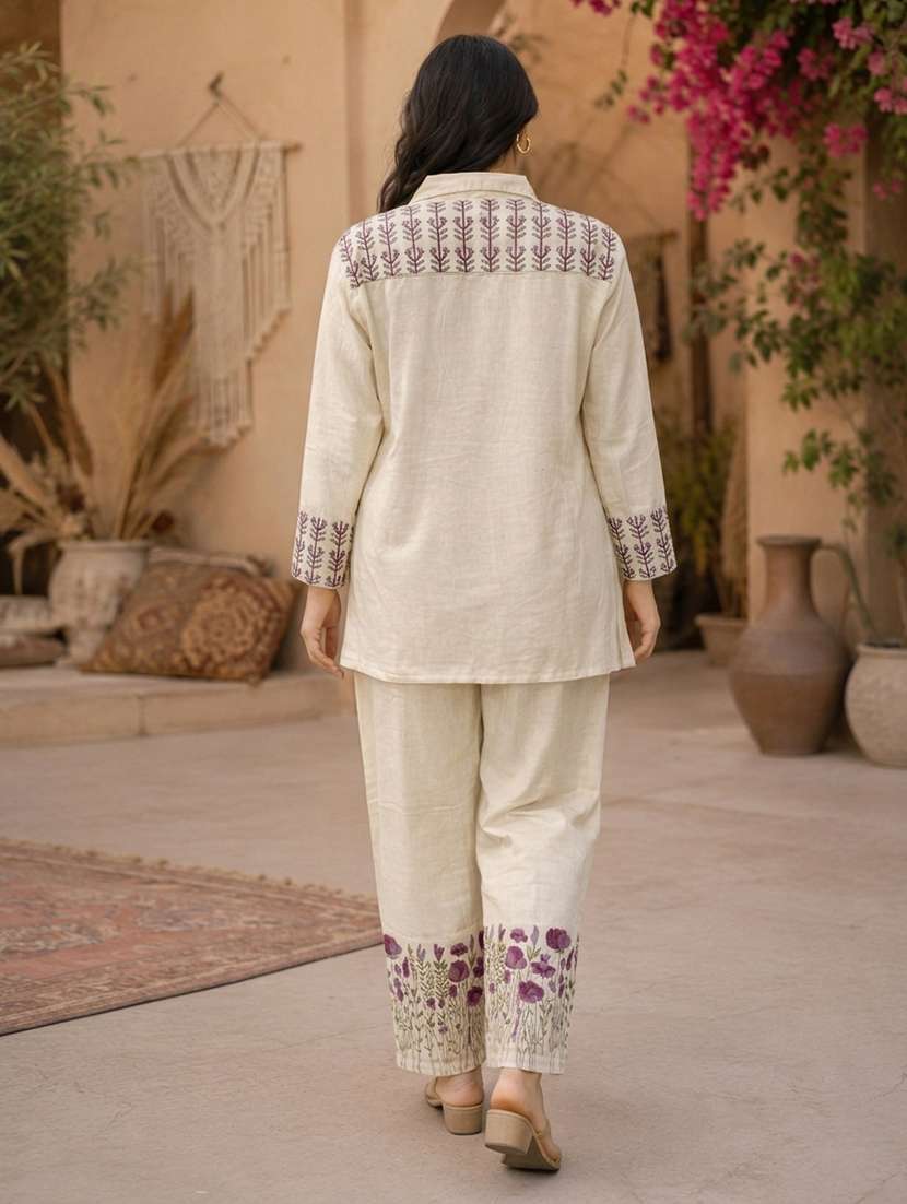 women embroidered three quarter sleeve ethnic co-ord set - 22558483 -  Standard Image - 3