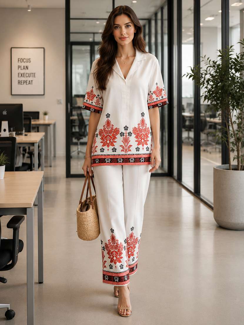 women printed short sleeve ethnic co-ord set