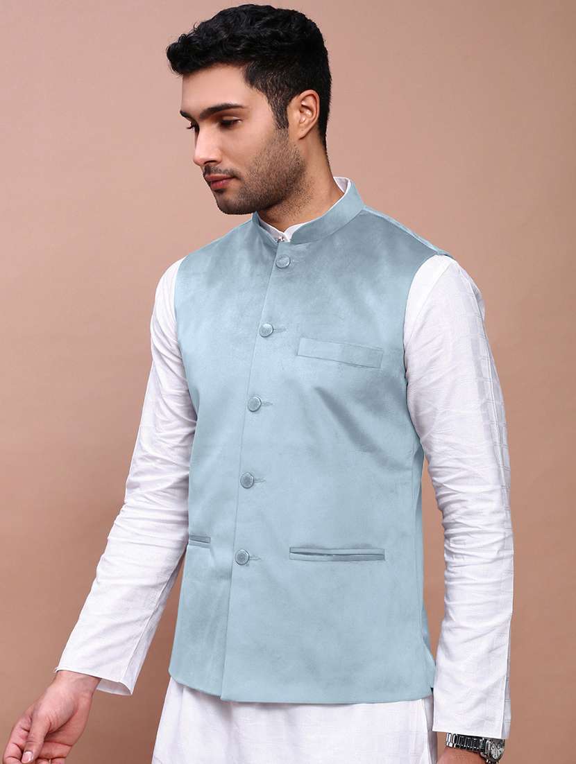 men solid mandarin neck regular fit nehru jacket - 22558498 -  Standard Image - 3