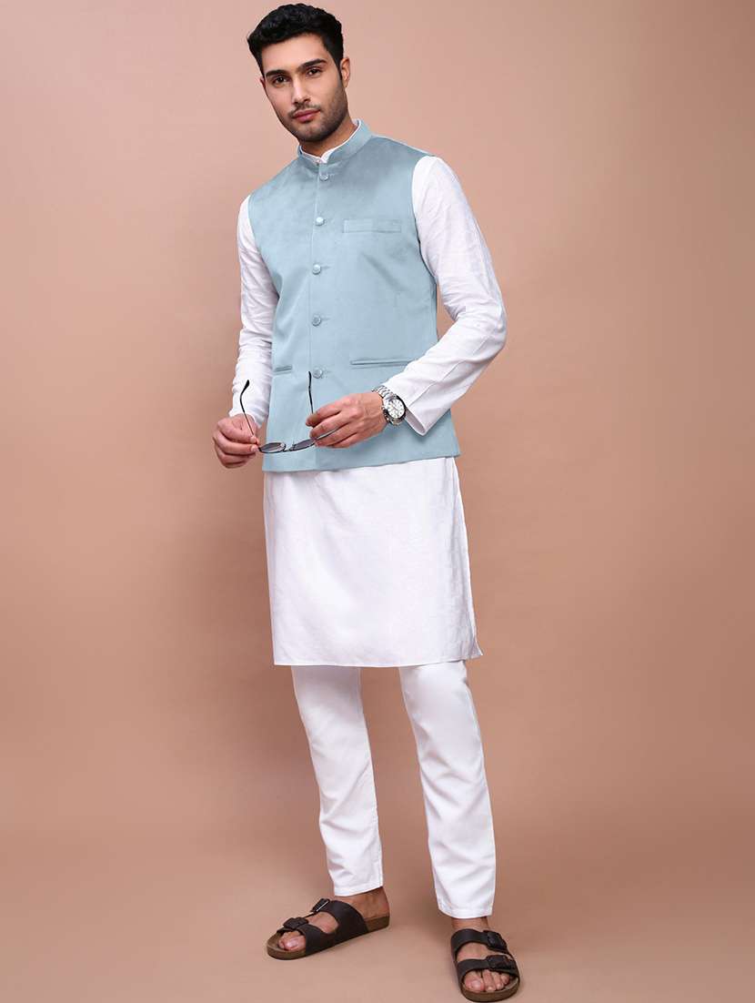 men solid mandarin neck regular fit nehru jacket - 22558498 -  Standard Image - 5