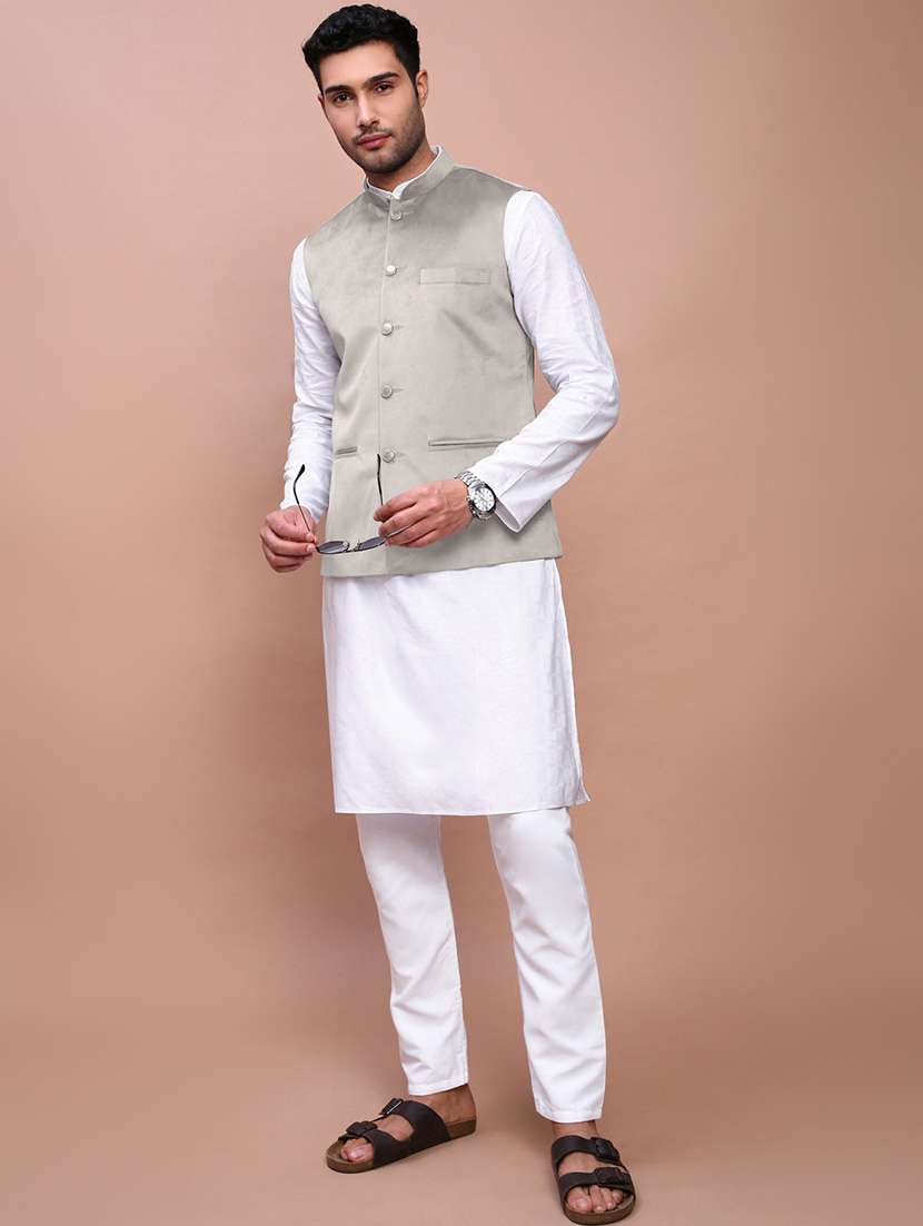 men solid mandarin neck regular fit nehru jacket - 22558499 -  Standard Image - 5