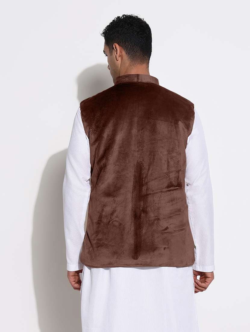men solid mandarin neck regular fit nehru jacket - 22558502 -  Standard Image - 3