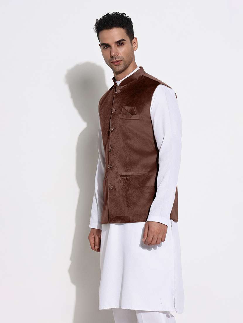 men solid mandarin neck regular fit nehru jacket - 22558502 -  Standard Image - 5