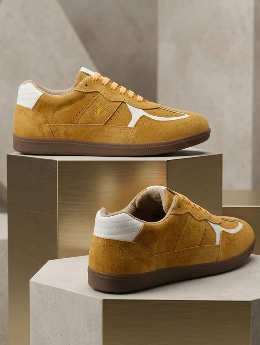 men mustard lace up sneaker