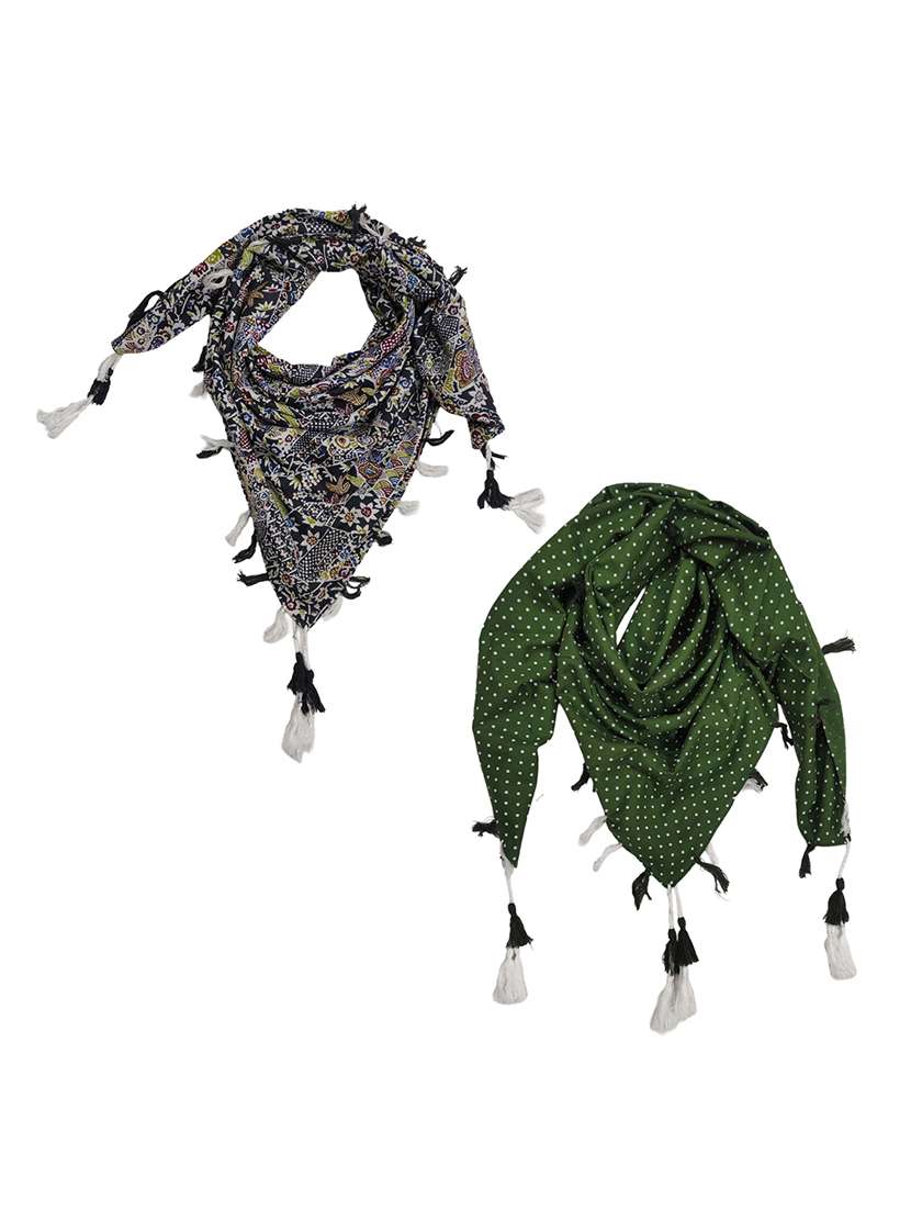 women pack of 2 printed scarf featuring with tassels