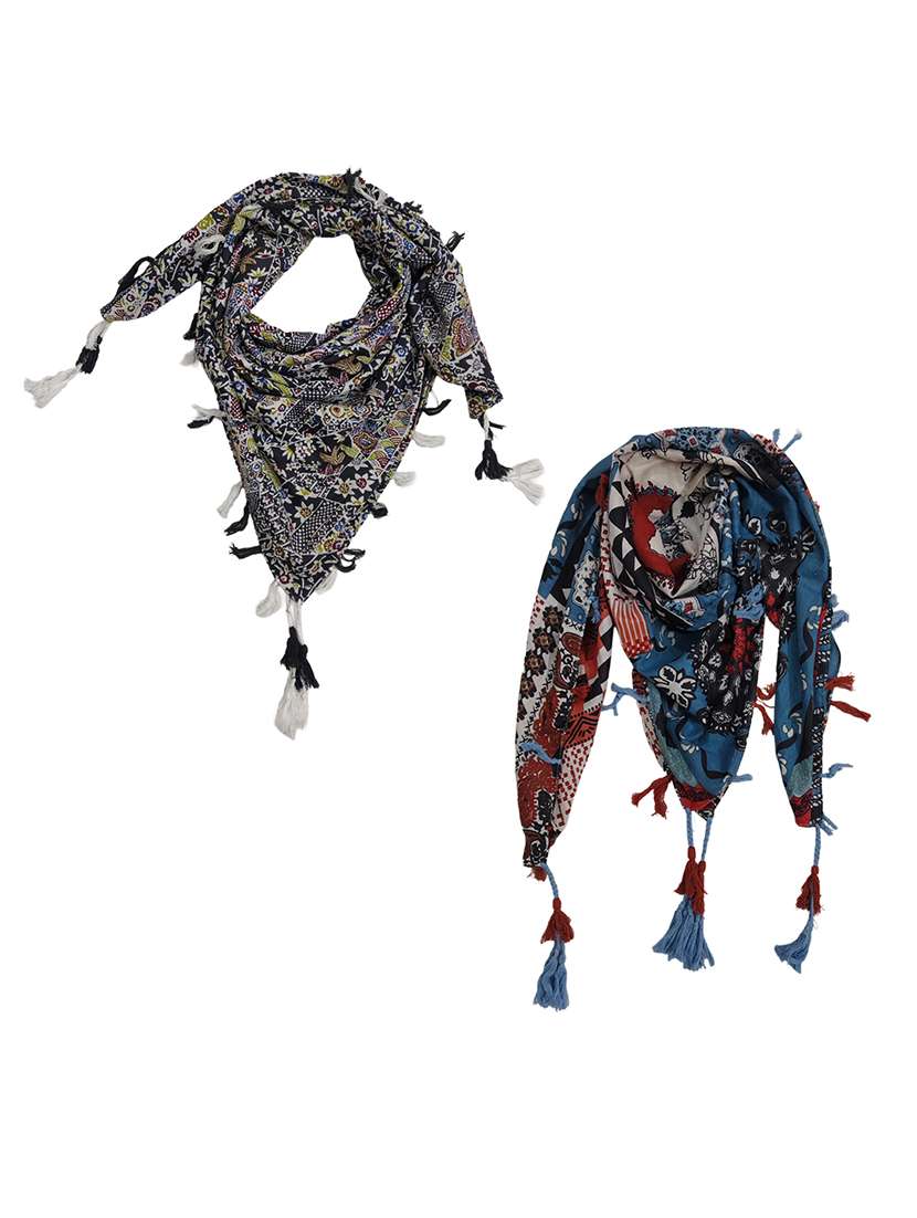 women pack of 2 printed scarf featuring with tassels