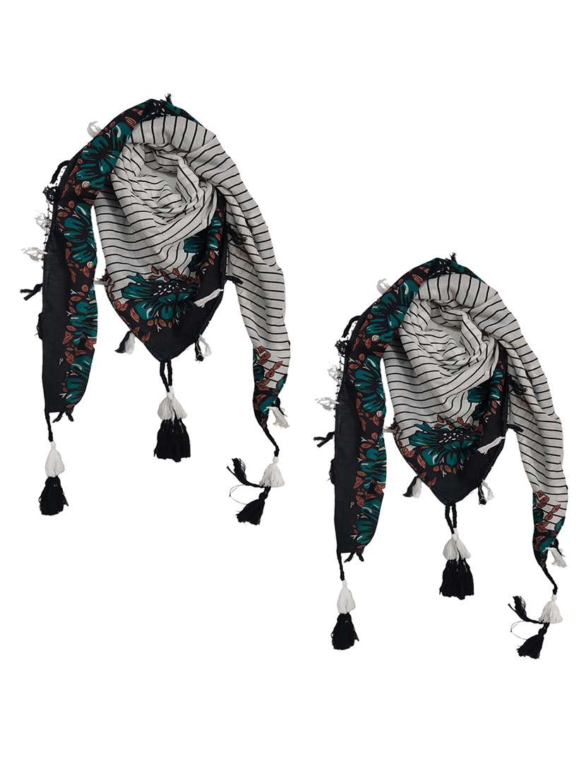 women pack of 2 printed scarf featuring with tassels