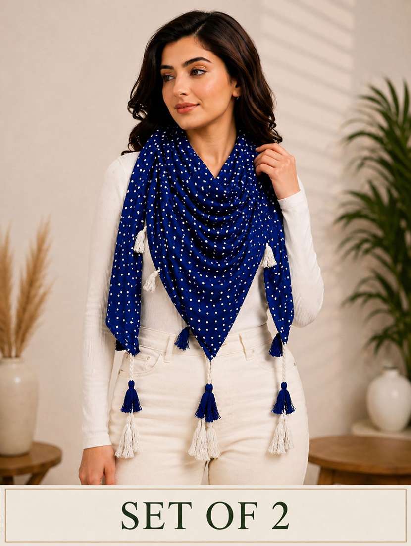 women pack of 2 printed scarf featuring with tassels