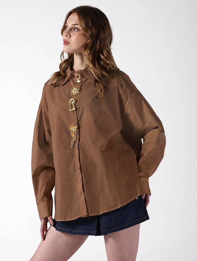Women Embellished Long Sleeves Oversized Shirt - 22558584 -  Standard Image - 3