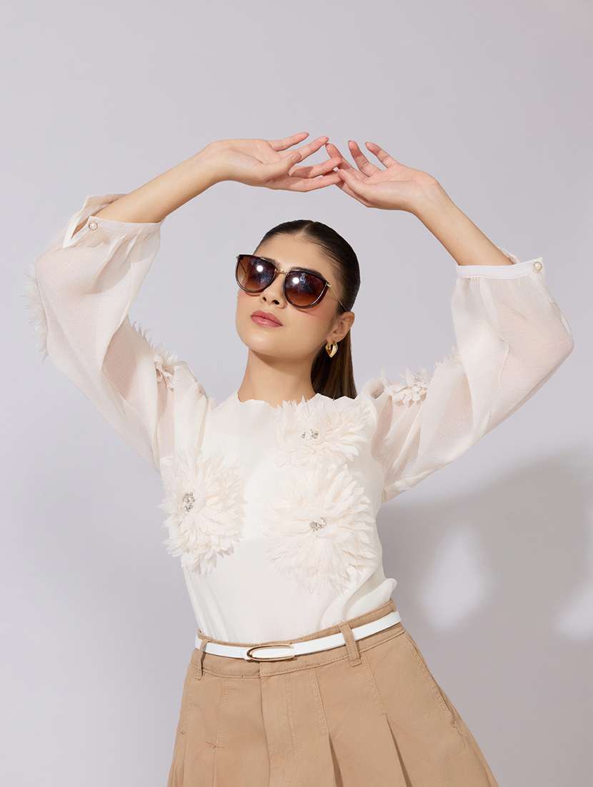 women applique detailed long sleeves regular top