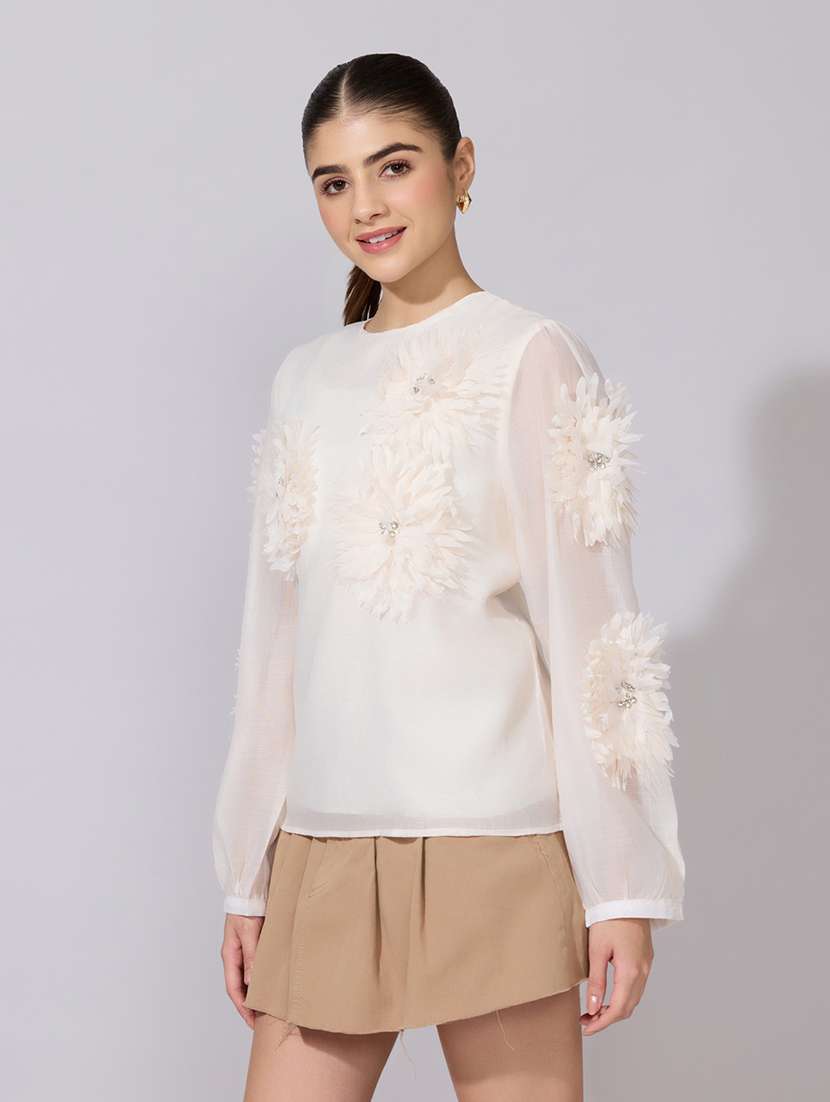 Women Applique Detailed Long Sleeves Regular Top - 22558587 -  Standard Image - 3