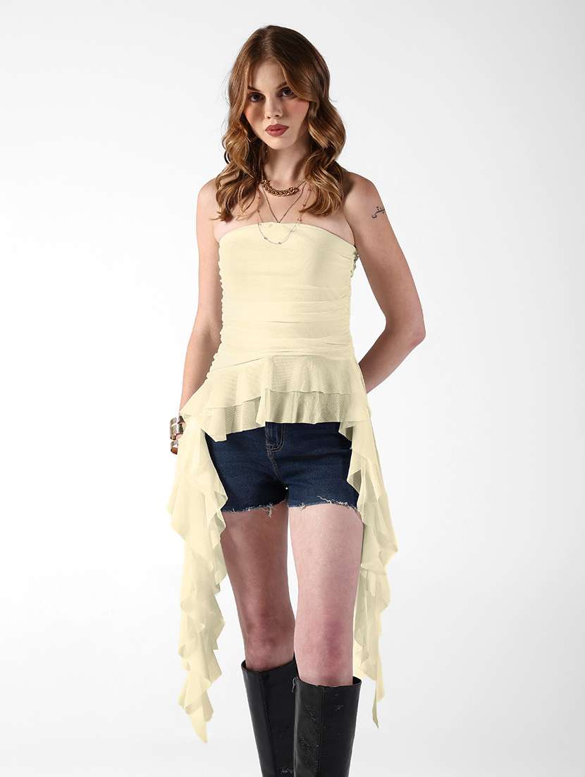 women solid off shoulder ruffle top