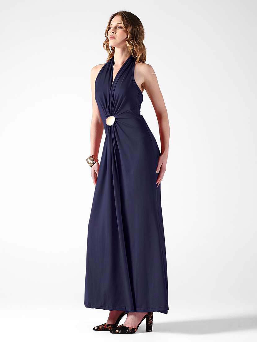 Women Solid Halter Neck A-line Dress - 22558631 -  Standard Image - 3