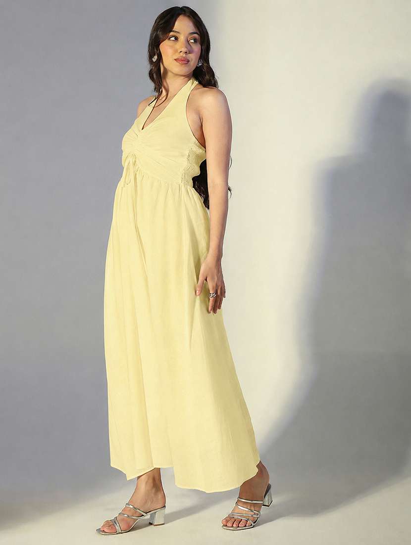 women solid halter neck a-line dress - 22558638 -  Standard Image - 3