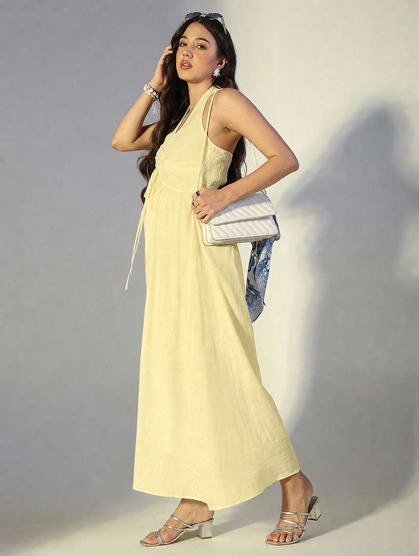women solid halter neck a-line dress - 22558638 -  Standard Image - 5