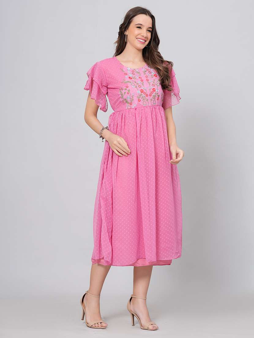 women self design flared sleeves fit and flare dress - 22558655 -  Standard Image - 3