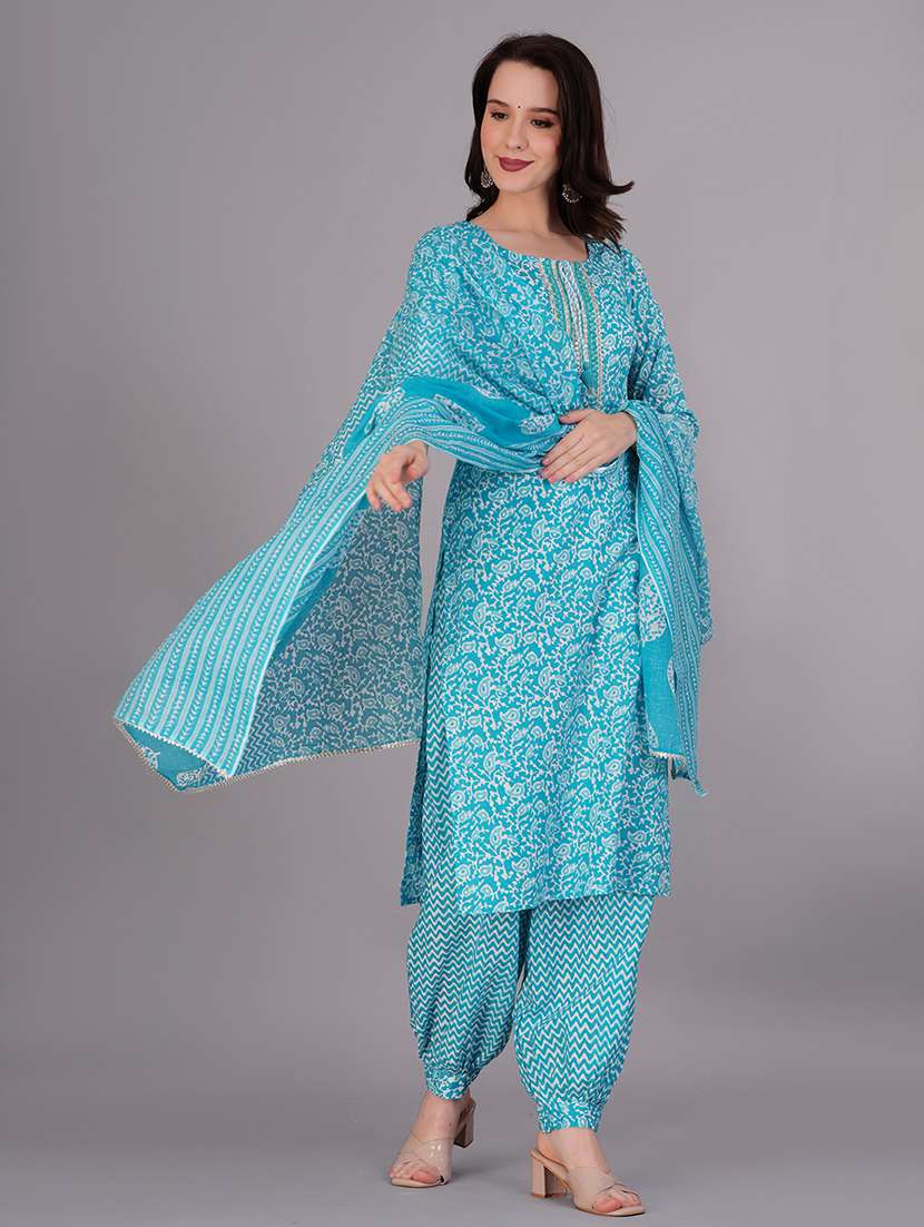 Women Printed Three Quarter Sleeve Kurta Salwar With Dupatta Set - 22558681 -  Standard Image - 3
