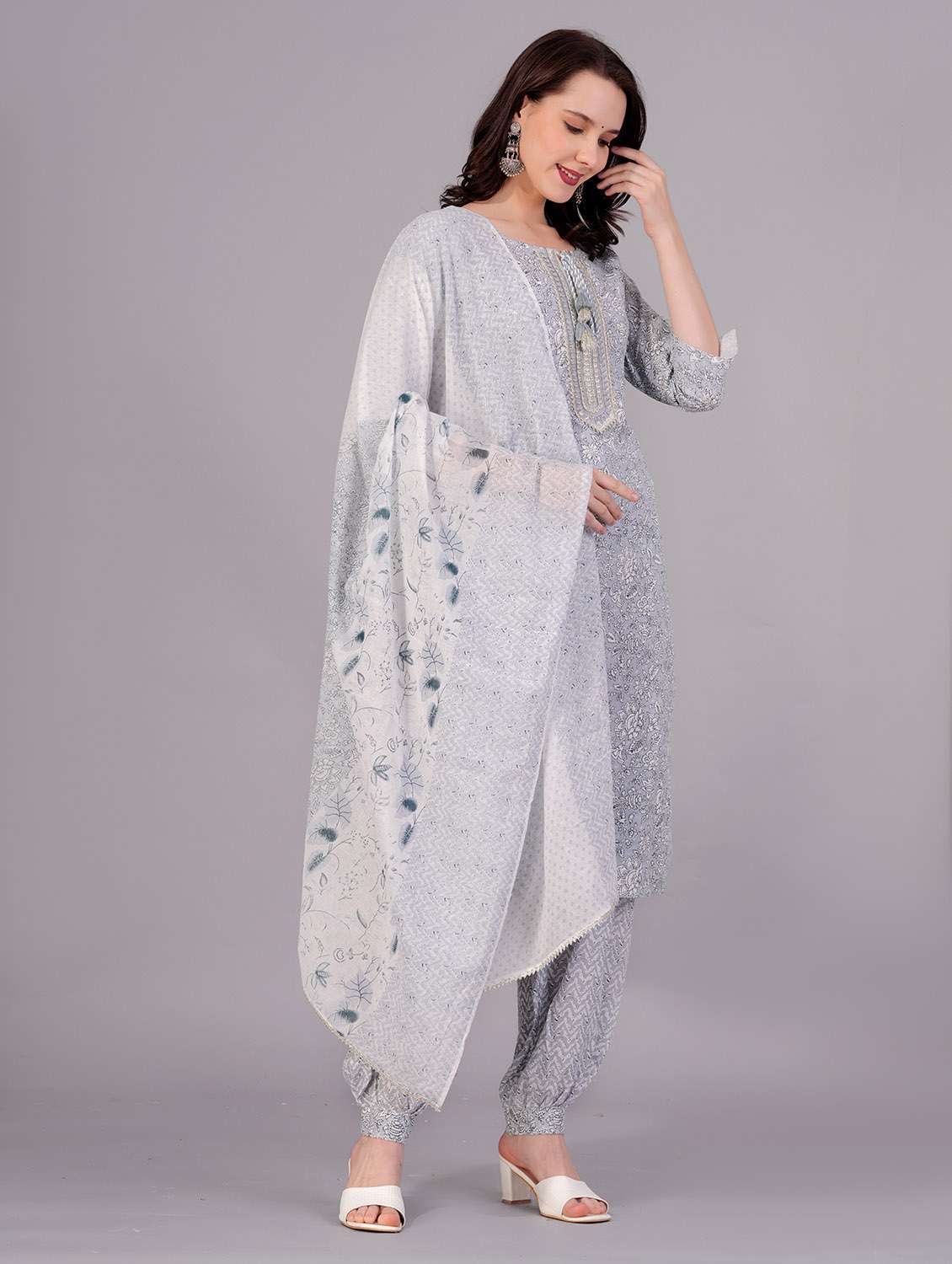 women printed three quarter sleeve kurta salwar with dupatta set - 22558683 -  Standard Image - 3