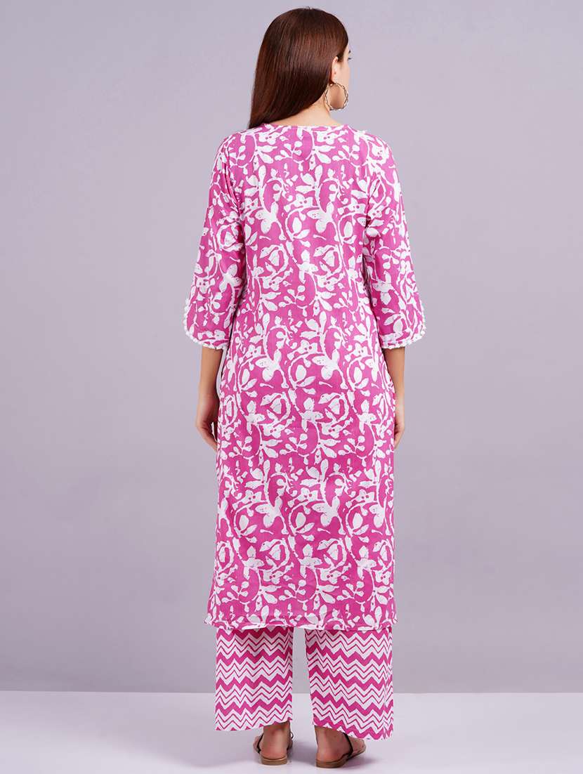 Women Printed Three Quarter Sleeve Kurta Palazzo Set - 22558709 -  Standard Image - 3