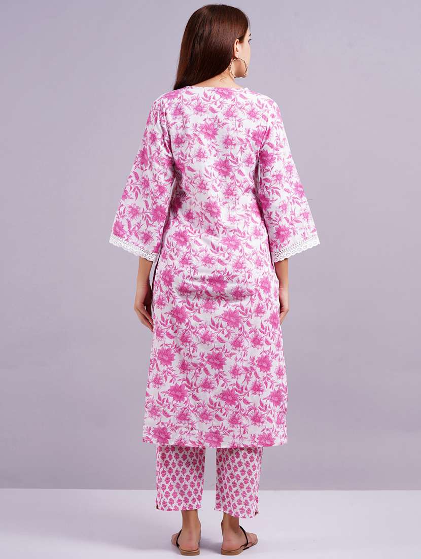 women printed three quarter sleeve kurta pant set - 22558710 -  Standard Image - 3