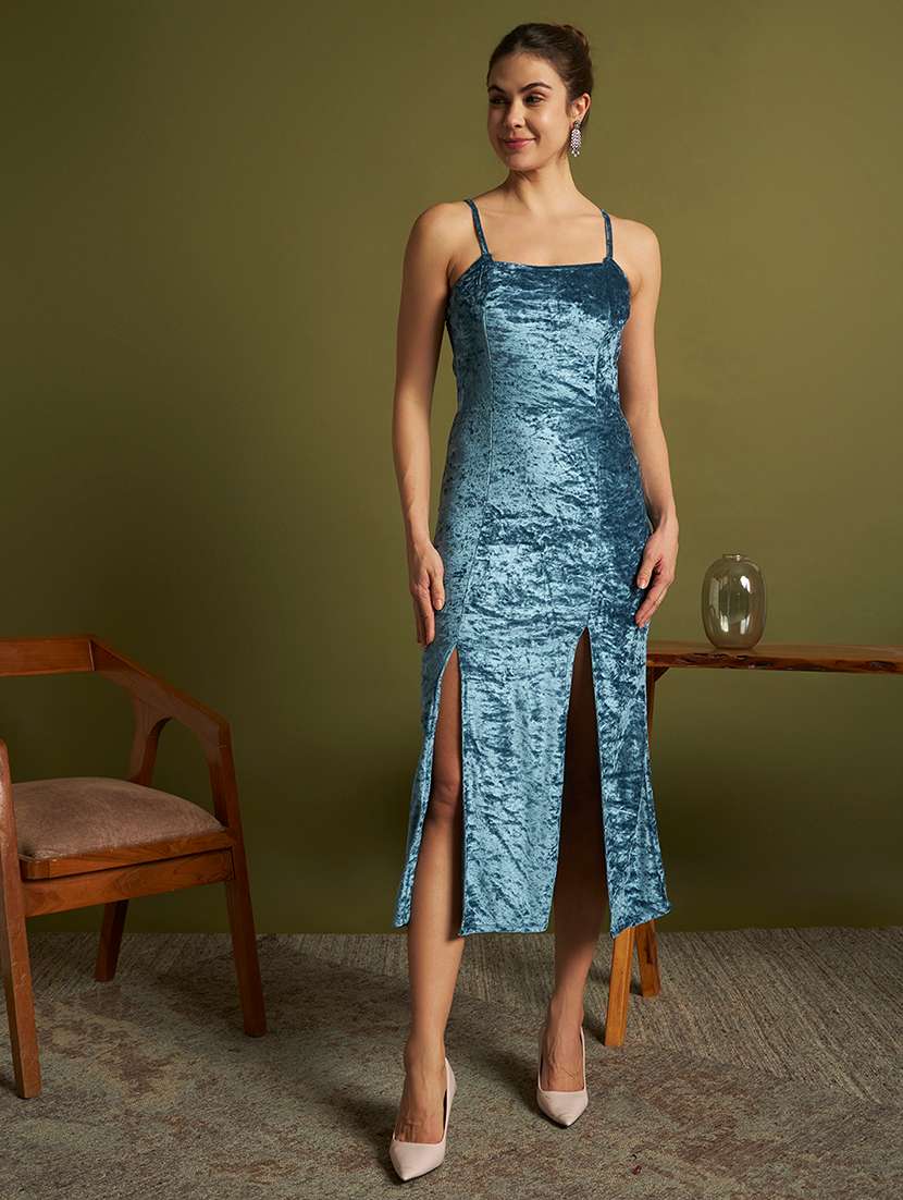 women solid shoulder strap sheath dress