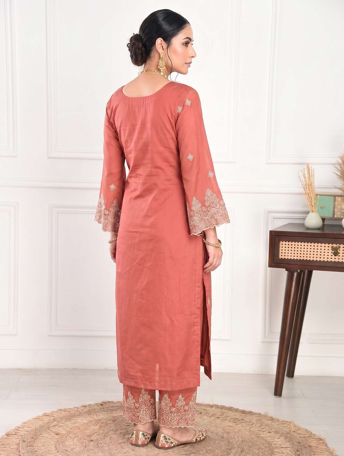 women embroidered long sleeve kurta palazzo with dupatta set - 22558717 -  Standard Image - 3