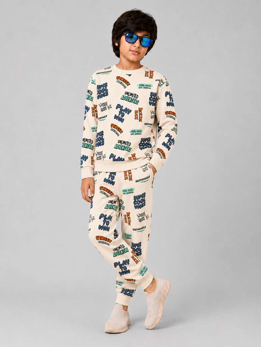 boys printed long sleeves full length set