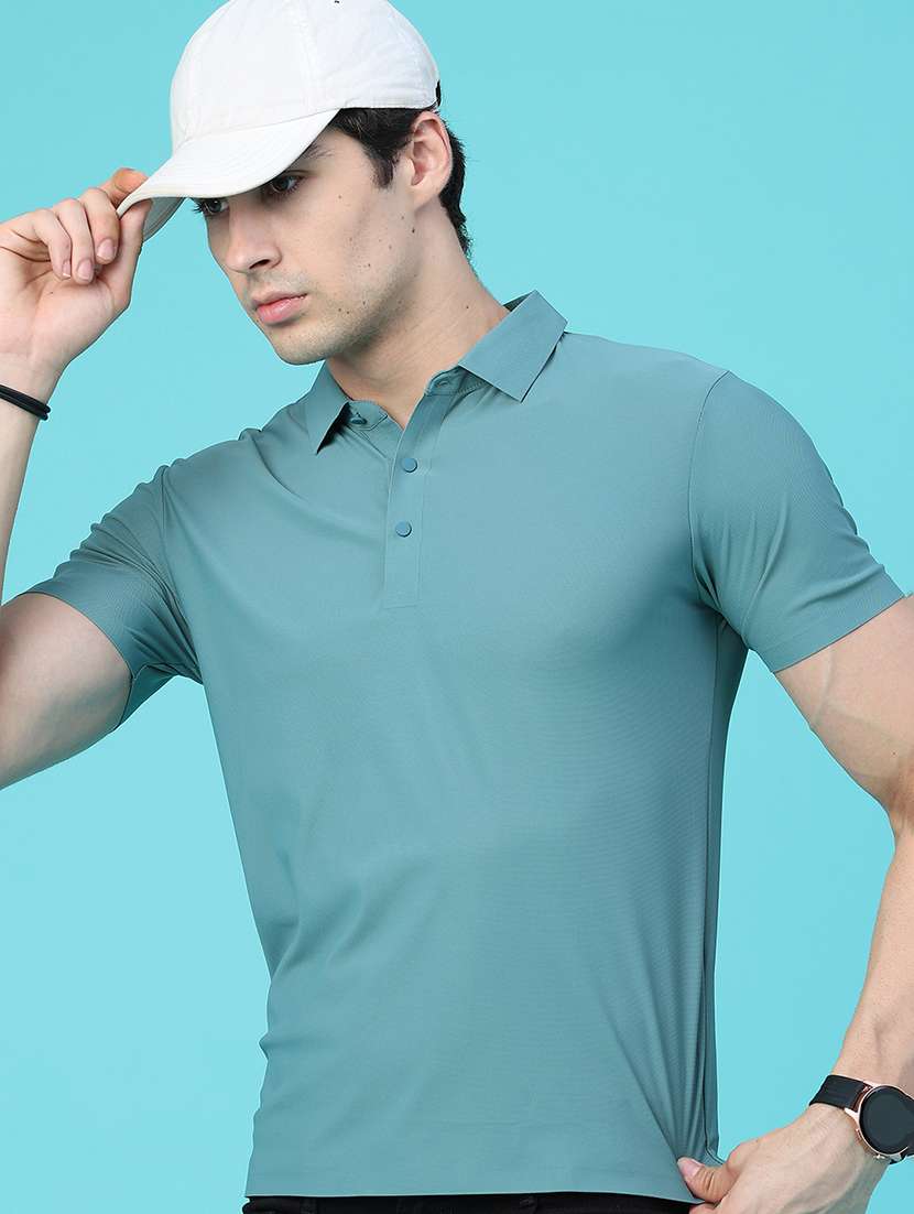men solid short sleeve slim fit polo t-shirt