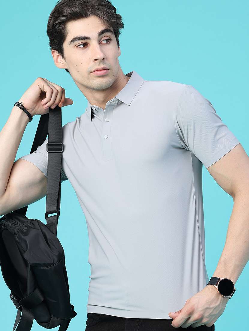 men solid short sleeve slim fit polo t-shirt