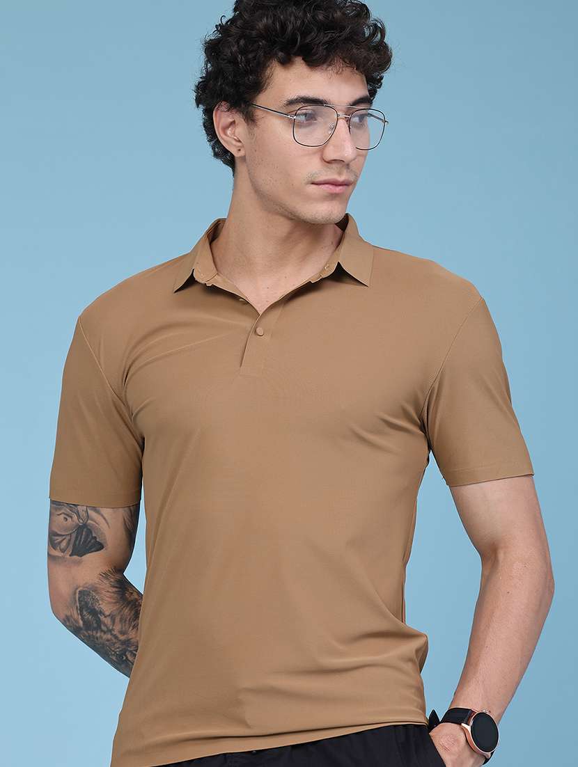 men solid short sleeve slim fit polo t-shirt