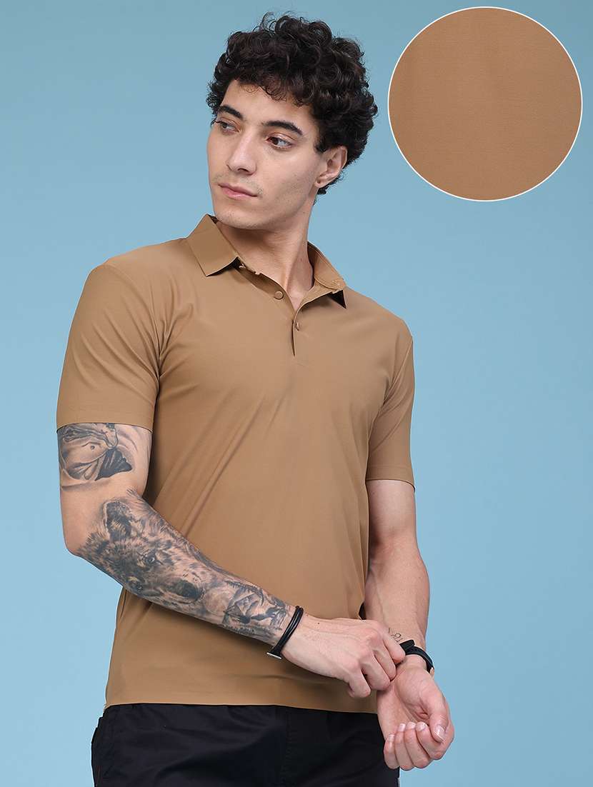 Men Solid Short Sleeve Slim Fit Polo T-shirt - 22561127 -  Standard Image - 3
